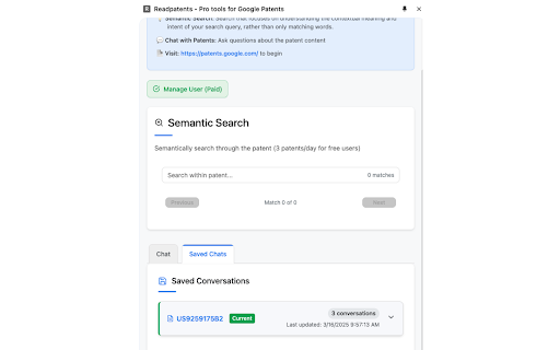Pro Tools for Google Patents by Readpatents :: Streamline prosecution with AI chat and semantic search.