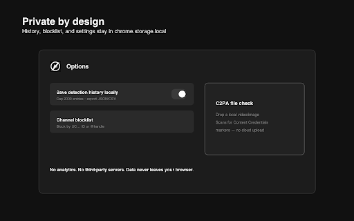 YouTube AI Content Detector :: Spot AI-labeled YouTube videos. Hide them, warn with badges, or block autoplay. Local-only — nothing leaves your browser.