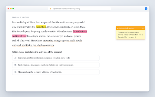 SAT Study Toolkit :: Digital SAT study toolkit: highlight, cross out, take notes, time yourself, and open a calculator.