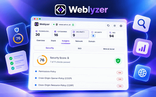 Weblyzer - Website Technology Detector :: Detect website technologies and review domain, DNS, headers, performance and SEO information in one place.