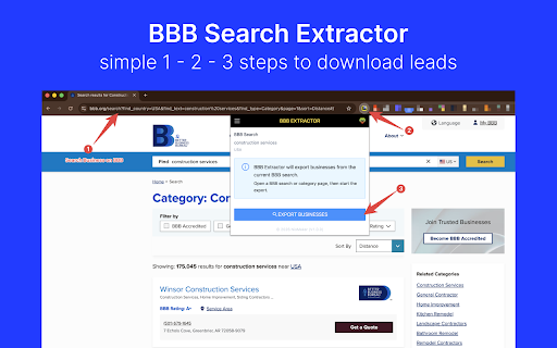 BBB Extractor - Extract search results to CSV :: Extract and export BBB business search results to CSV, Excel, or JSON.