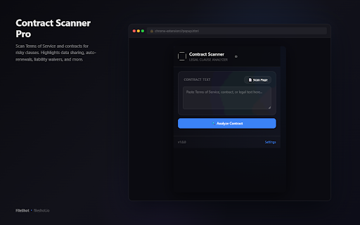 Contract Scanner Pro :: Scan Terms of Service and contracts for risky clauses. Highlights data sharing, auto-renewals, liability waivers, and more.