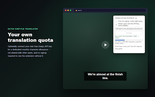 Dutch Subtitle Translator :: Live-translates Dutch subtitles on Videoland, KIJK, NPO, and Play into 6 languages, or just enlarges the original Dutch text.