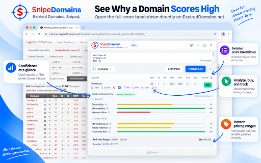 SnipeDomains - Expired Domains Analyzer :: Analyze expired domains with AI scoring, valuation estimates, and spam-history checks. Research domain opportunities faster.