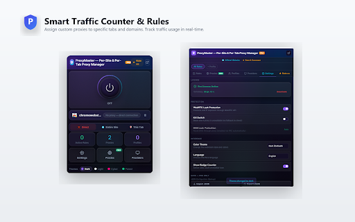 ProxyMaster Free proxies for sites and tabs :: Route proxies at the website level and individual tabs. Per-site rules, per-tab proxying, profiles, WebRTC protection.