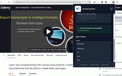 Transcript Extractor :: Extract transcripts from educational platforms with smart sequential processing and multiple export formats
