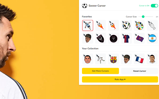 Soccer Cursor ★ Custom Cursor for Chrome™ :: 70+ cursors of football stars & teams! Cristiano Ronaldo, Messi, Mbappe clubs like Barça & Real Madrid