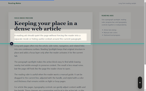 Reading Spotlight :: Dim the surrounding page and use reading aids like a ruler and typography controls for long web pages.
