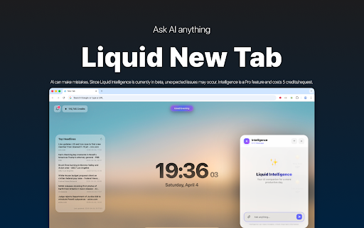 Liquid New Tab :: Experience a new tab interface inspired by the latest fluid and transparent design aesthetics.