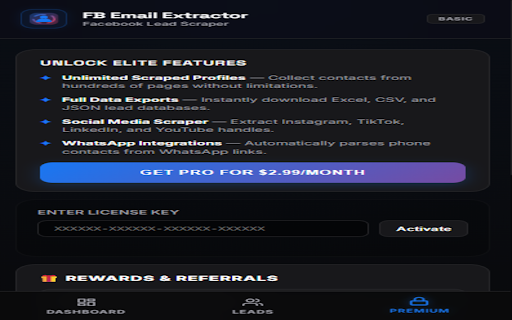 FB Email Extractor - Facebook Lead Scraper :: Extract emails, phone numbers, WhatsApp, and social profiles from Facebook pages. Export leads to CSV/Excel.