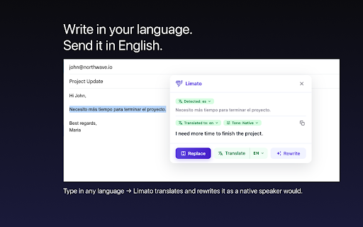 Limato – Rewrite Like a Native Speaker :: Rewrite like a native speaker. Paraphrase, translate, and fix tone anywhere — one click.