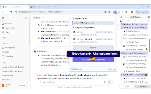 Chat Outline Plus - Navigation & Bookmark tool for ChatGPT, DeepSeek & more :: Easily manage long chats, get a clear view of content, bookmark key points, and navigate conversation flow.