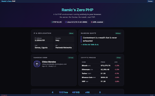 Ramic's Zero PHP :: PHP development environment in the browser with v86 VM and CORS-free proxy