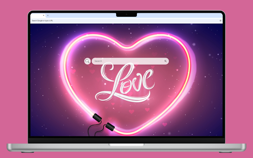 Hearts Live Wallpaper :: Glowing LED heart with 'LOVE' shining bright in pink and purple tones, radiating romantic vibes.