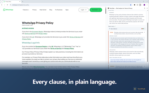 TermPeek — Risk Analyzer for Terms & Privacy :: Risk scores for any Terms of Service, privacy policy, or contract — explained in seconds, before you click Accept.
