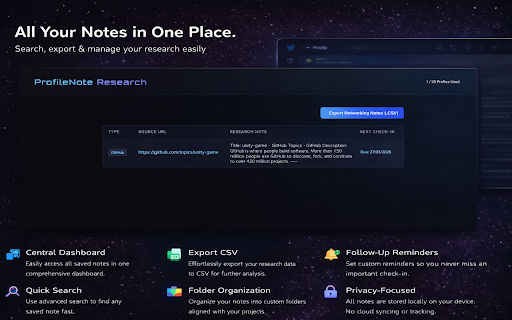 ProfileNote: Minimalist Networking CRM :: Save private notes on social profiles like LinkedIn, Twitter, and GitHub to never forget a professional contact.