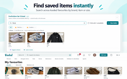 FavFolders for Vinted :: Organize Vinted favourites with live search, local folders, and sold-item filtering. Unofficial and local-only.
