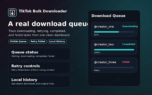 TikTok Video Downloader Pro :: Bulk download TikTok videos. Sort by views, likes & engagement. Filter, queue management & batch export for creators & marketers.