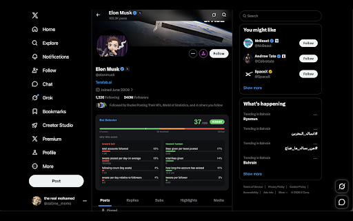 X Bot Detector :: Scores X bots in real time. Catch suspicious profiles and replies the moment you see them, with the signals behind every call.