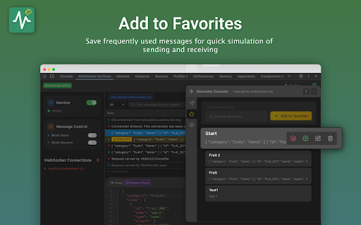 WebSocket DevTools :: Professional WebSocket debugging tool with message proxying, simulation, blocking and favorites features