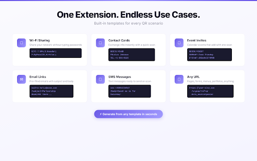 QuickQR — QR Code Generator & Scanner :: Generate QR codes with logos & patterns, scan codes, right-click any link to create a QR. Free & offline.