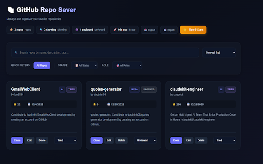 DevHub - GitHub Stars with Memory :: Turn your GitHub stars into a searchable knowledge base. Import stars, add notes & tags, and remember why you saved each repo.