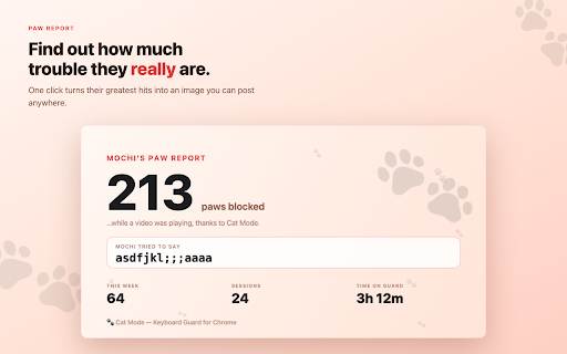 Cat Mode — Keyboard Guard :: Block your keyboard & trackpad so pets walking across them can't disrupt your video or page. Unlock with your own shortcut.