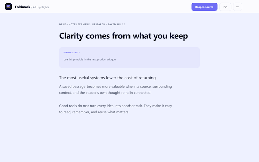 Foldmark: Save Highlights & Notes :: The fastest private way to save, annotate, and rediscover useful text from the web and AI chats.