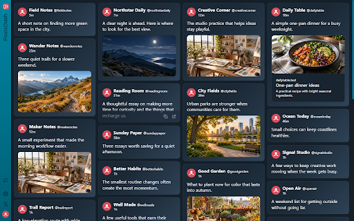 PostsDash: X/Twitter Dashboard :: A live, tiled dashboard for your X (formerly Twitter) Following timeline.