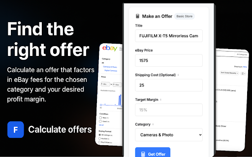 Flipr - eBay Reselling Profit Calculator :: Facebook Marketplace to eBay profit calculator. Calculate eBay fees, profit margins, and create competitive offers for reselling.