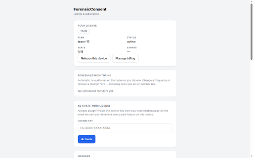 ForensicConsent — Cookie, GDPR & Pre-Consent Tracker Audit :: Cookie, GDPR & tracker audit: see which pixels, analytics, chat and session-replay scripts send data before your visitors consent.