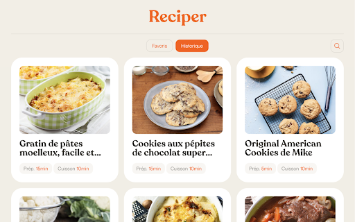 Reciper :: View cooking recipes ad-free on a clean layout, with favorites and history.
