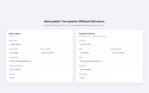 CopyWizard: Form Mapper — Copy Between Sites :: Map form fields intelligently. Save profiles, reuse everywhere. Copy once, paste anywhere.
