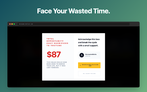 YouTube Hourly Wage Waste Meter & Distraction Blocker :: Track YouTube watch time as financial loss based on your hourly rate. Block distractions and reclaim your time with Focus Mode.