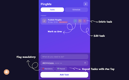 PingMe :: Smart reminders with task and schedule management.