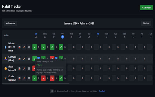 Habit Tracker – Progress & Stats on New Tab :: A simple habit tracker that replaces your new tab page.