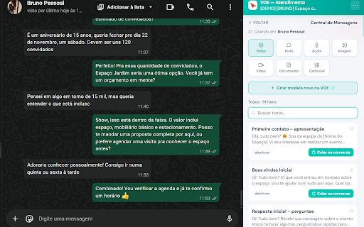 VOE — Atendimento WhatsApp :: Painel de atendimento da VOE no WhatsApp Web. Fallback para quando a conexão principal do módulo Conversas estiver indisponível.