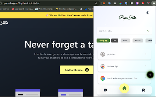 Pipi :: Efficiently manage, save, and organize bookmark URLs. Group websites by research project for easy access