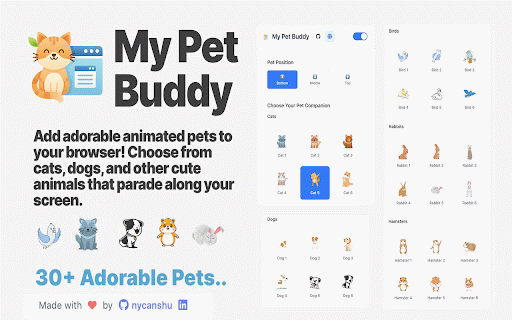 My Pet Buddy - Virtual Pet Companion :: Add adorable animated pets to your browser! Choose from cats, dogs, and other cute animals that parade along your screen.