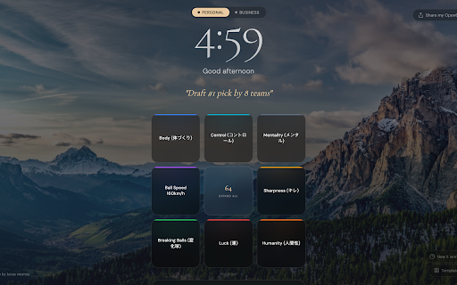 Open64 — Goal Setting Grid & Habit Tracker (Harada Method New Tab) :: Replace your new tab with the same 64-action goal grid Shohei Ohtani used to become the greatest baseball player alive. Free.