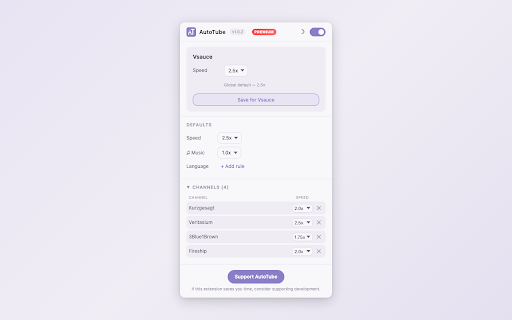 AutoTube :: Smart playback speed, subtitles and preferences manager for YouTube
