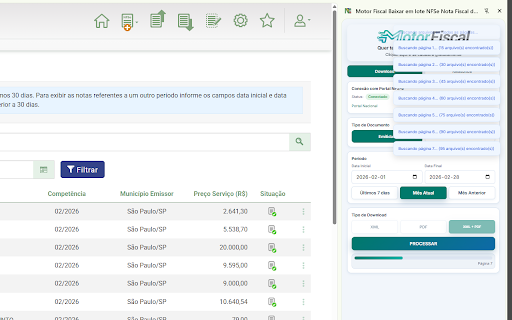 Motor Fiscal NFSe Baixar em Lote PDF, XML e Relatorios do Ambiente Nacional :: Baixe NFS-e Portal Nacional em lote: XML, PDF, Canceladas/Substituídas. Organiza por CNPJ/Status e gera Excel para fechamento fiscal