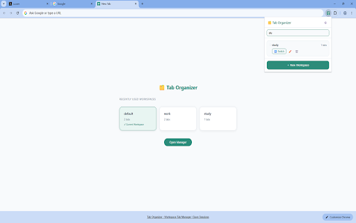 Tab Organizer - Workspace Tab Manager | Save Sessions :: Free tab manager with workspaces. Save & restore sessions, one-click context switch. OneTab alternative — no cloud, no ads.