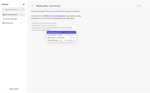Workset :: Everything for one piece of work — tabs, docs, notes — in one place.