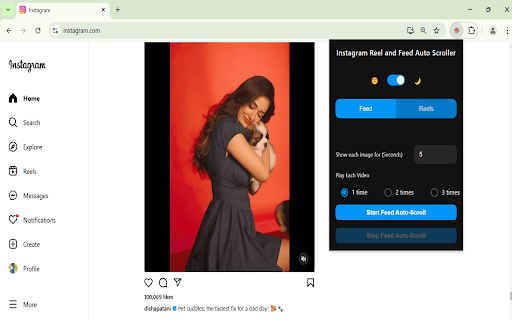 Reel and Feed Auto Scroller :: Automatically scrolls through Instagram posts and reels with smart timing