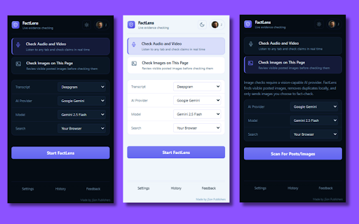FactLens: Live Fact Checker :: Live evidence backed fact checking for videos, podcasts, streams, meetings, and images.