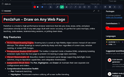 Pen Is Fun :: Draw, highlight, and annotate on any web page with vector drawing, laser pointers, blur redaction, and customizable hotkeys.
