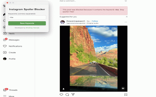 Spoiler Blocker :: Blocks sports spoilers on Instagram.