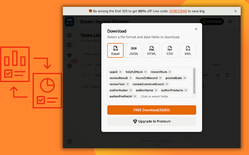 Steam Review Scraper :: One-click extract Steam Review data from the review page as Excel/CSV/JSON/HTML/XML file.