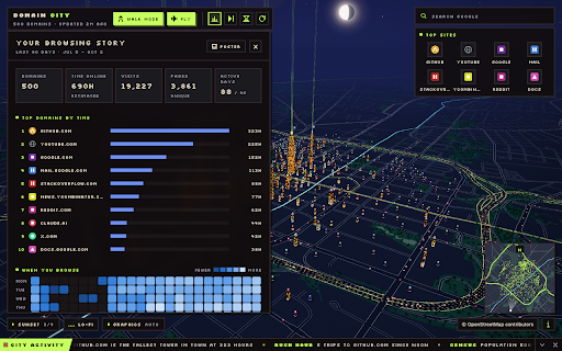 Domain City :: Your browsing history as a living 3D city. Everything stays on device.